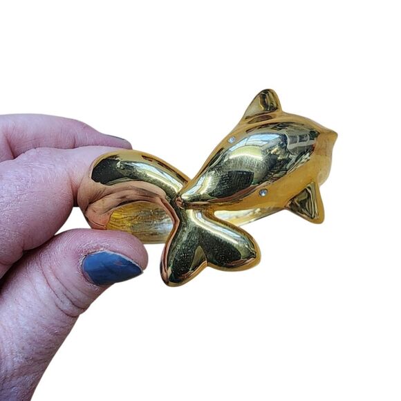 Gold Dolphin Hinged Bangle Bracelet - Picture 5 of 5